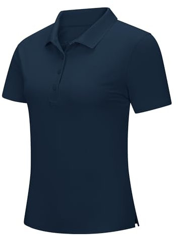 33,000ft Damen Poloshirt Kurzarm Golfshirt UPF50+ Sommer Wanderbluse Schnelltrocknendes Sportshirt Outdoor Atmungsaktives Polohemd für Golfen Tennis Arbeit Dunkelblau M