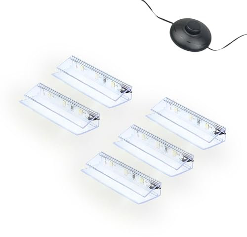 kalb | LED Glaskantenbeleuchtung Ambilux Clip transparent 3000K 5000K 1-10 Sets für Glasböden 4-10mm Fußschalter Glasbodenbeleuchtung erweiterbar um Dimmer/Controller Plug & Play (kaltweiß, 5er Set)