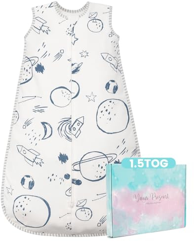 TURMIN Baby Sleeping Bag 1.5 Tog - Cotton Winter Newbron Sleeping Bag 0-6 Months Quilted Sleep Sack, Soft Warm Toddler Sleep Bag for Boys Girls Essentials, White Universe