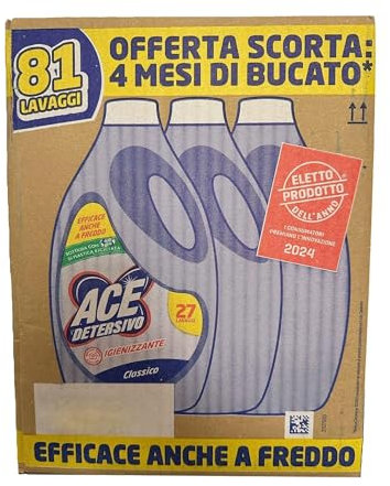 Detersivo Igienizzante Classico Per Bucato 27 Lavaggi Confezione Da 3,4 e 5 Flaconi Per Ace (1, 1350 ml)