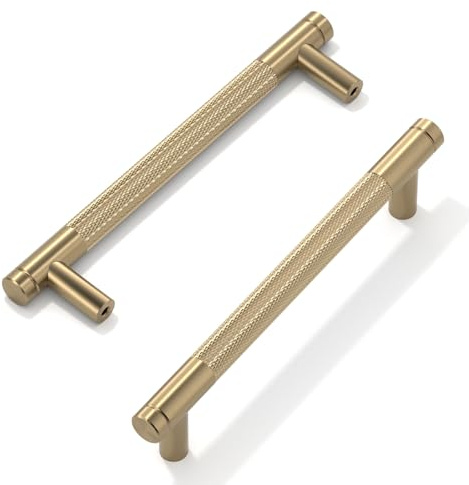 FURNIWARE 10 stycken skåphandtag champagne brons, skåpdörrhandtag 128 mm hålavstånd, möbelhandtag guld räfflade, dörrhandtag moderna, handtag för köksskåp, skåp, kök, lådor