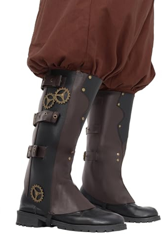 Koalswm 90s Steampunk Leg Boot Covers with Gears for Renaissance Halloween Cosplay LARP Accessory (Brown)