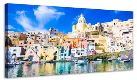 Panorama Procida – Quadro stampa su tela con telaio in legno - 80x40 cm