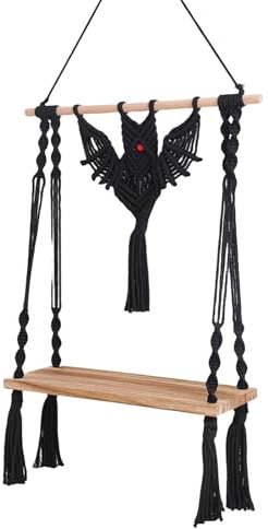 Dasbsug Multiuso Figura di pipistrello Arazzo Mensola Appeso A Parete Per Decorazioni Per La Casa Corda di Cotone Tessuto A Mano Galleggiante Rack Organizzatori Halloween B