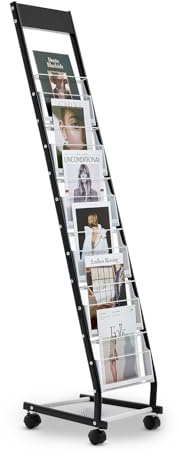 VEVOR Présentoir à brochures 6 niveaux, porte-brochures sur pied avec roulettes, porte-revue en métal pour journaux, présentoir à magazines mobile pour expositions, bureaux, hôtels, salons artisanaux