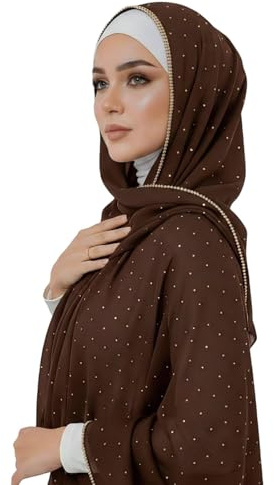 xaqipdoz Premium Chiffon Hijab Rhinestone Pashmina Shawl Wrap for Women Head scarf for Muslim Wedding Party Gift Packed