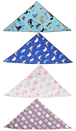 4 Unidades de paño para el Cuello de, Babero Triangular de algodón, pañuelo Reversible para Mascotas con Estampado a la Moda, paño Absorbente Lavable para salivación, para (S)