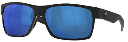 Costa Del Mar Men's Half Moon Sunglasses, Shiny Black/Matte Black Frame/Grey Blue Mirrored Polarized-580p, 60 mm