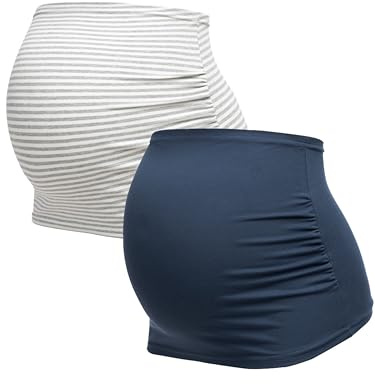 Herzmutter Cotton Maternity belly band pregnancy bump cover support belt Pants Shirt Extender 6000 (Blue/Striped, S)