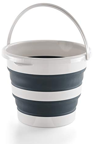 Mery | Cubo Plegable 12 litros | PP+thermoplástico | Cubo con Asa | Gris Claro y Oscuro | 35x26cm | Plegado 35x6,50 cm