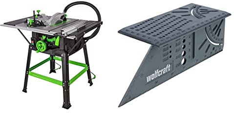 Evolution Power Tools 056-0003 Scie sur Table Polyvalente Fury 5-S, 255 mm (230 V), 1500 W, Vert/Noir & Wolfcraft 5208000 Équerre 3D d'onglet 150 x 275 x 66 mm - Traçage angle de 45° à 90°