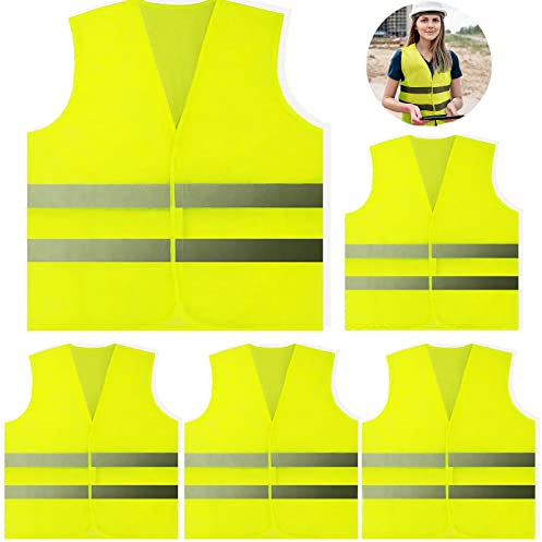 5 Pack Hi Vis Vests,Safety Vest,Standard Size Reflective High Visibility Vests,Unisex Hi Vis Jacket for Traffic Work, Running, Surveyor and Security Guard Construction Vest