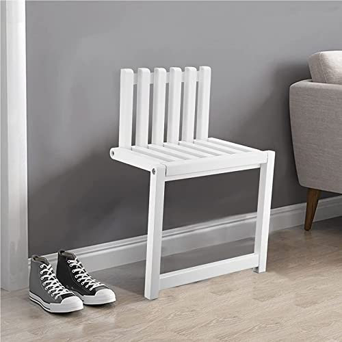 LFIEVO Wand Klappstuhls mit wahlweise Sitzhöhe 35cm/42cm Der unsichtbare klappbare Massivholzhocker spart Platz und hat eine maximale Tragkraft von 300 kg Weiß/Holzfarbe