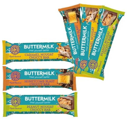 Plant Based Vegan 6 Chocolate Bar Bundle Containing Buttermilk Honeycomb Blast, Caramel Nougat and Peanut Nougat