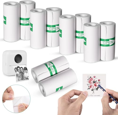 Thermopapier für Sofortbildkameras 10 Rollen Transparentes Selbstklebendes Thermopapier Thermodruckerpapier Weiß Null Tinten Druckpapier für Journal Fototexte Studiennotizen und mehr 55mm x 3m
