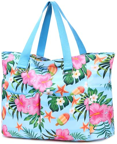 Myhozee Strandtasche XXL Badetasche Damen Groß - Wasserdicht Sanddicht Sommer Schwimmtasche mit Reißverschluss und Nasstasche Beach Bag Reisetasche Tasche für Strand Reisen Pool Fitnessstudio