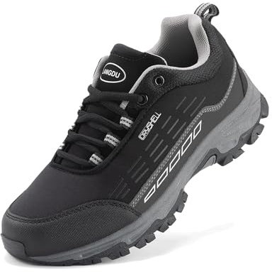 LANGDU Zapatillas de Senderismo Hombre Mujer Trekking Zapatos de Montaña Ligeras Transpirable Tamaño 37-46(44EU,Negro-Gris 80)