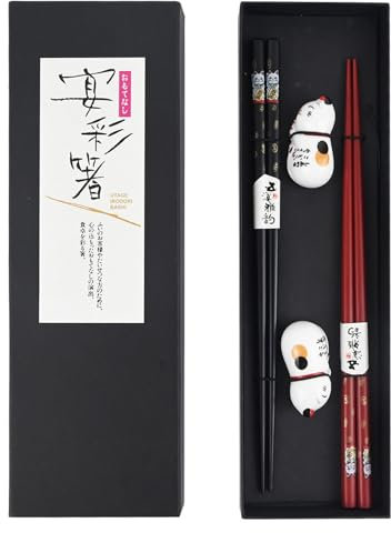 LHOEST Bacchette Sushi Legno 2 Paia Riutilizzabile Bacchette Cinesi Legno Bacchette Giapponesi Bambini Adulto Bacchette Cinesi Gatti Porta Bacchette Sushi Chopsticks Cute