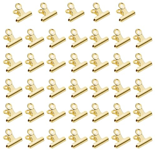 40 st små bulldoghäftklamrar, 22 mm, multifunktionsklämma för häftklamrar, miniklämmor för metallväskor, foton, teckningar, hantverk, kontor, kök (guld, 22 mm)