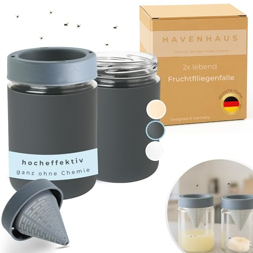 HAVENHAUS Trampa para moscas de la fruta, color gris oscuro, reutilizable, juego de 2 unidades, trampa para moscas de la fruta para cocina, deshacerse permanentemente de las moscas de la fruta, trampa