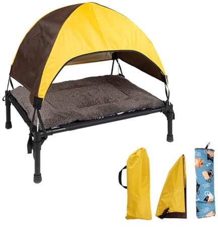 Hundsäng med tak, upphöjd hundsäng för trädgård, avtagbar campinghundbädd med baldakintält, hundtält utomhus, solskydd hund, off-ground husdjurssäng för små och medelstora hundar