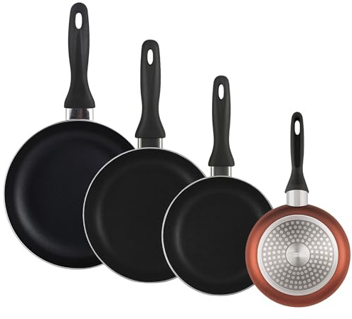 WELL HOME MOBILIARIO & DECORACIÓN Set de 4 Sartenes 16/20/24/28cm de Aluminio prensado, antiadherente, APTAS para inducción, en Cobre metalizado
