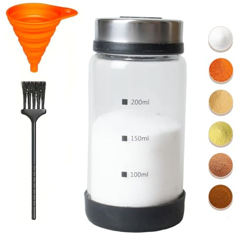 TooWoom 200ml Salt Shaker or Pepper Shaker with Adjustable Pour Holes, Glass Bottle Spice Dispenser with Stainless Steel Lid for Himalayan Salt, Table Fine Corse Sea Salt, Black Pepper
