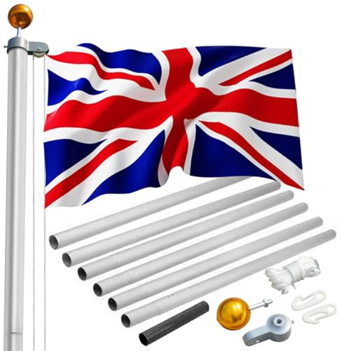 JAOGAUS Mástil de bandera de 20 pies, kit de mástil de bandera seccional de aleación de aluminio, postes de bandera de 1.2 mm de grosor con bola dorada para jardín y patio