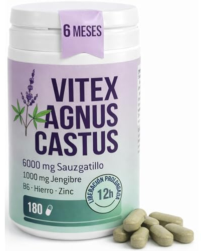 DIETETICA EUROPEA Vitex Agnus Castus con Liberación Controlada 12h – Sauzgatillo 15:1 (Equivalente 6000 mg Planta) – Female Balance y sindrome Premenstrual – 180 cápsulas - FABRICADO EN ESPAÑA