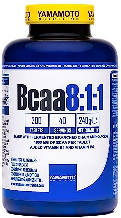 YAMAMOTO Nutrition, BCAA 8:1:1 200 Tabletten, Nahrungsergänzungsmittel aus Verzweigtkettigen Aminosäuren mit Vitamin B1 und B6, Supplement für Sportler