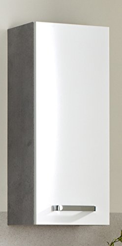 Pelipal Badezimmer Hängeschrank Quickset 913 in Weiß Glanz/Betonoptik, 30 cm breit | Bad Wandschrank mit 1 Tür und 2 Einlegeböden