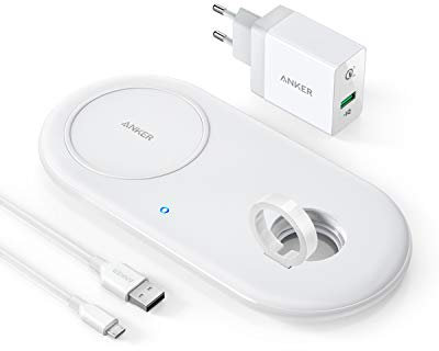 Anker PowerWave+ pad di ricarica con dock di ricarica per il tuo orologio, certificato Qi 2 in 1 con dock di ricarica per Apple Watch 5, ricarica rapida con iPhone 14/14 Pro/ 14 Pro Max/13, AirPods