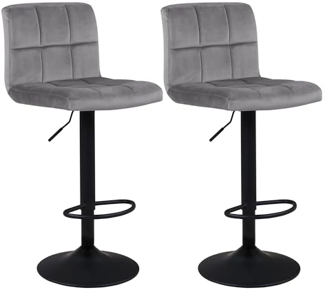 Duhome Barstühle Barhocker 2er Set höhenverstellbare Tresenhocker Bistrohocker 360° Drehstuhl mit Rückenlehne Fußstütze, Grau
