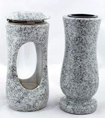 designgrab Design Small - Farol para cementerio con jarrón (granito), color blanco