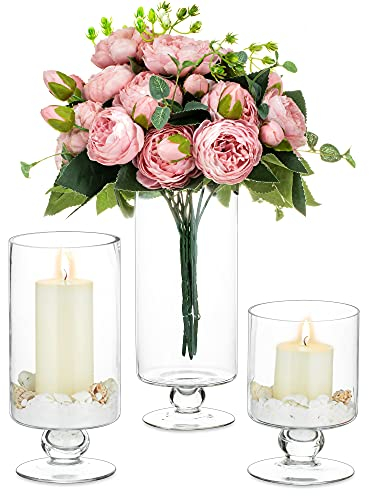 Nuptio 3 Pezzi Grande Vaso Portacandele Uragano per Candele A Colonna, Vasi Alti per Centrotavola, Fiori Vetro per Decorazione della Tavola Nozze, Festa, Natale A Casa