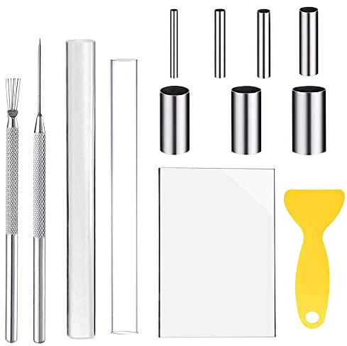 KBNIAN Rodillo de Arcilla Kit de 13PCS Rodillo de Arcilla Polimerica Cortadores de Arcilla Polimerica Tablero de Lámina Acrílica Agujas de Escultura de Modelado de Arcilla con Raspador de Pala