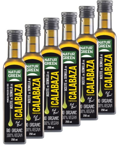 NaturGreen - Aceite Calabaza Bio, 100% Aceite de Semillas de Calabaza Ecológica, Primera Presión, 250 Mililitros, Pack 6 Unidades