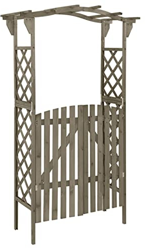 Goliraya Pergola mit Tor Rosenbogen Torbogen Rankhilfe Spalier Rankgitter Gartenbogen Gartentor Gartentür 116 x 40 x 204 cm (L x B x H),Grau,Massives Tannenholz,