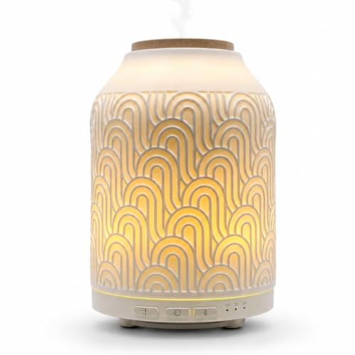 Zen'Arôme Essential Oil Diffuser Wifi Prague - ansluten elektrisk diffusor kompatibel Alexa/Google Home - full fjärrkontroll på Tuya Smart APP - naturliga trä- och keramikmaterial