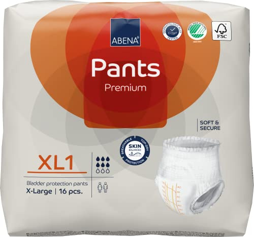 Abena Pants Premium Inkontinenzhose zum Hochziehen, Eco-Labelled Inkontinenzhose für Männer und Frauen, diskret, schützend, atmungsaktiv, bequem, XL 1, Taille 130–170 cm, Saugfähigkeit 1600 ml, 16