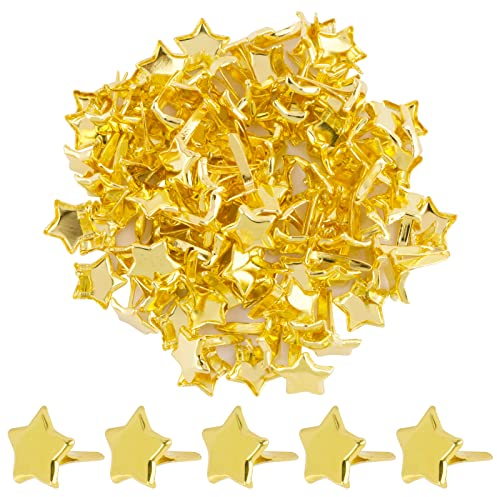 BETESSIN 100pcs Mini Sterne Brads Musterklammern Metall 8MM Verschlussklammern Gold Klammern Musterbeutelklammern Bastelklammern für DIY Scrapbooking Basteln Papierverschluss