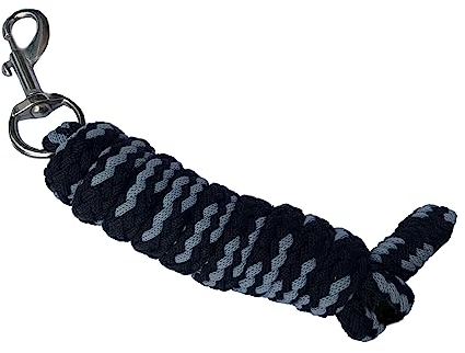 Führstrick Pferd mit Karabinerhaken - Anbindeseil für Pferde, Ponys, Shetty - Länge 2m Anbindestrick, Führleine - schwarz/grau