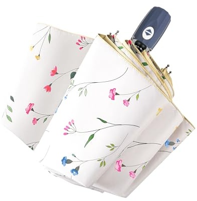 RXHOSIGAY Color Glue Coating Sun Umbrella UV Protection Compact Folding Windproof Parasols Travel Auto Open Close Blocking UV 99.98%