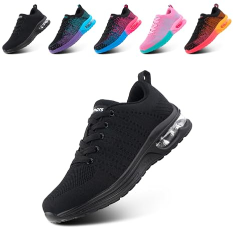 Hitmars Womens Trainers Running Shoes Sneakers Ladies Trainers Breathable Lightweight Sports Shoes Tennis Gym Black Size 6