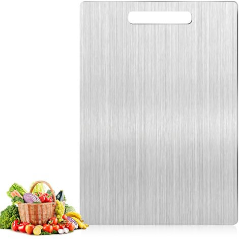 Pavlleen Tabla de cortar de titanio,Tabla Cortar Acero Inoxidable para Cocina,para carne, pan, verduras, frutas,Apta para Lavavajillas (34 x 23 cm)