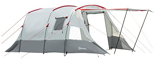 Outsunny Tente de Camping familiale 6-8 Personnes, Tente Tunnel, Portes + fenêtres, ventilée, Sac de Transport Inclus, Facile à Monter, 5,1 x 2,4 x 1,8 cm, Gris Clair