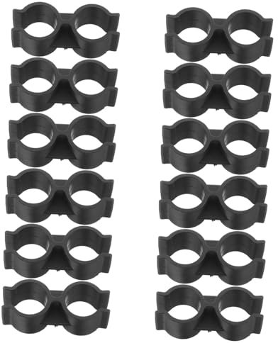 Zerodeko 12pcs Double Pipe Clamp Fasteners 25mm Plastic Clips for Warehouse Shelf Linking Black Sturdy and Versatile for Supermarket and Fence Applications