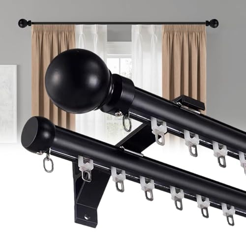 Barras dobles for cortinas for ventanas, Montaje en pared Silencioso Riel for cortinas Separador de ambientes for hotel Riel resistente de doble barra for cortinas(Nero,3.1m(10.2ft))