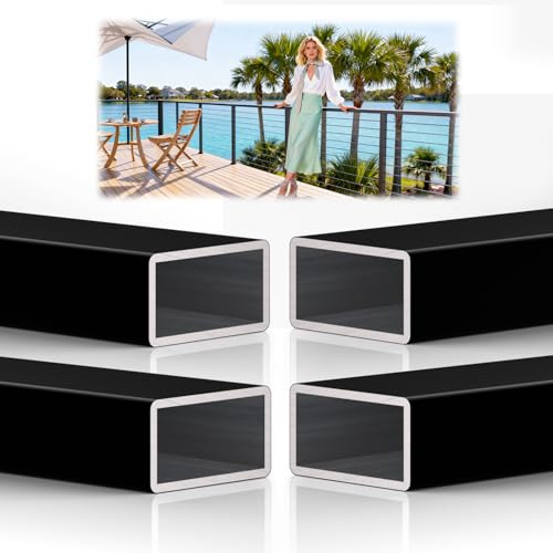 7FTx 2-3/8x1-3/16 Aluminum Black Handrail, 4 Pack Rectangular Handrail with Nylon End Caps Self Drilling Screws, Cuttable Flat Top Rail for Deck Stair Railing Indoor Outdoor Cable Railing System