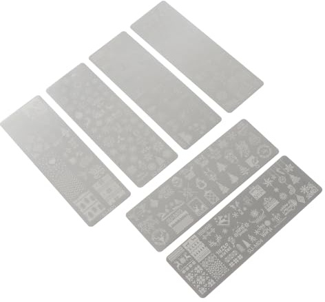 MUSISALY Lot de 6 Plaques à Ongles de Noël en Acier Inoxydable Modèles Tampons 6 Pcs Motifs Flocons et Rennes Pochoirs Manucure Réutilisables pour Nail Art Festif Hiver